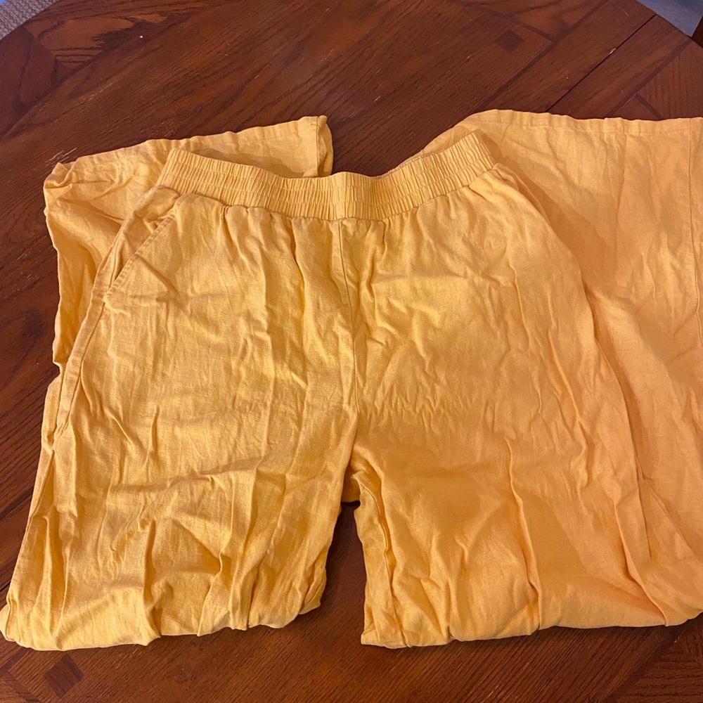 Wide leg yellow linen pants